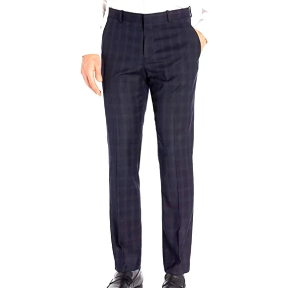 Perry Ellis Portfolio Dark Sapphire Subtle Tonal Plaid Slim Fit Performance  Pant